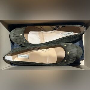 Burberry Women's Green Suede Studded Flats